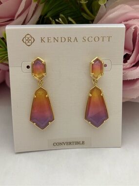 NWT Kendra Scott Hallie Convertible Drop Earrings in gold watercolor illusion
